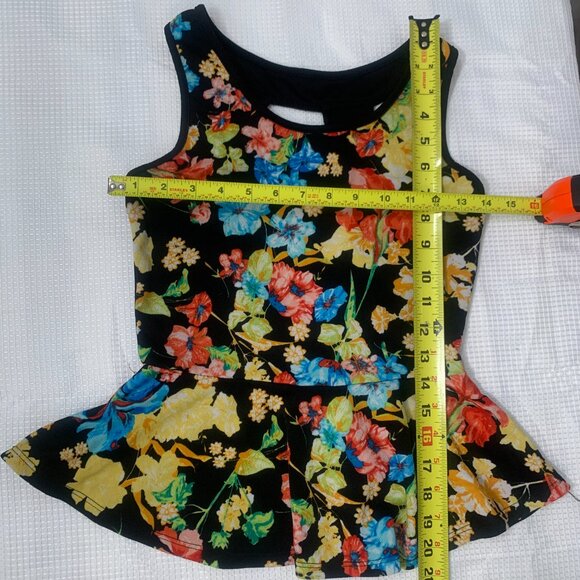(E-138)Women’s Floral‎ Peplum Top Sleeveless Black Multicolor Size M Fashion - Picture 7 of 7